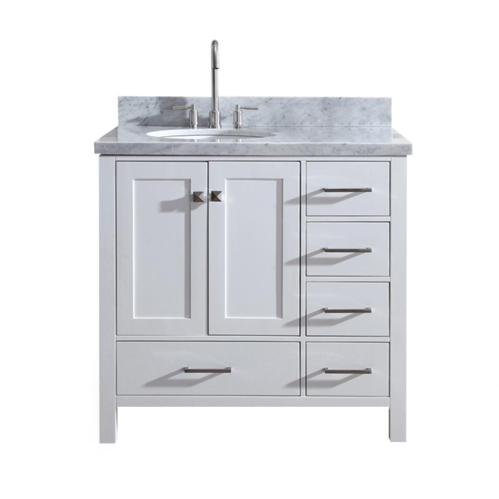 Ariel Cambridge 37 In Bath Vanity White With Marble Top Carrara Basin
