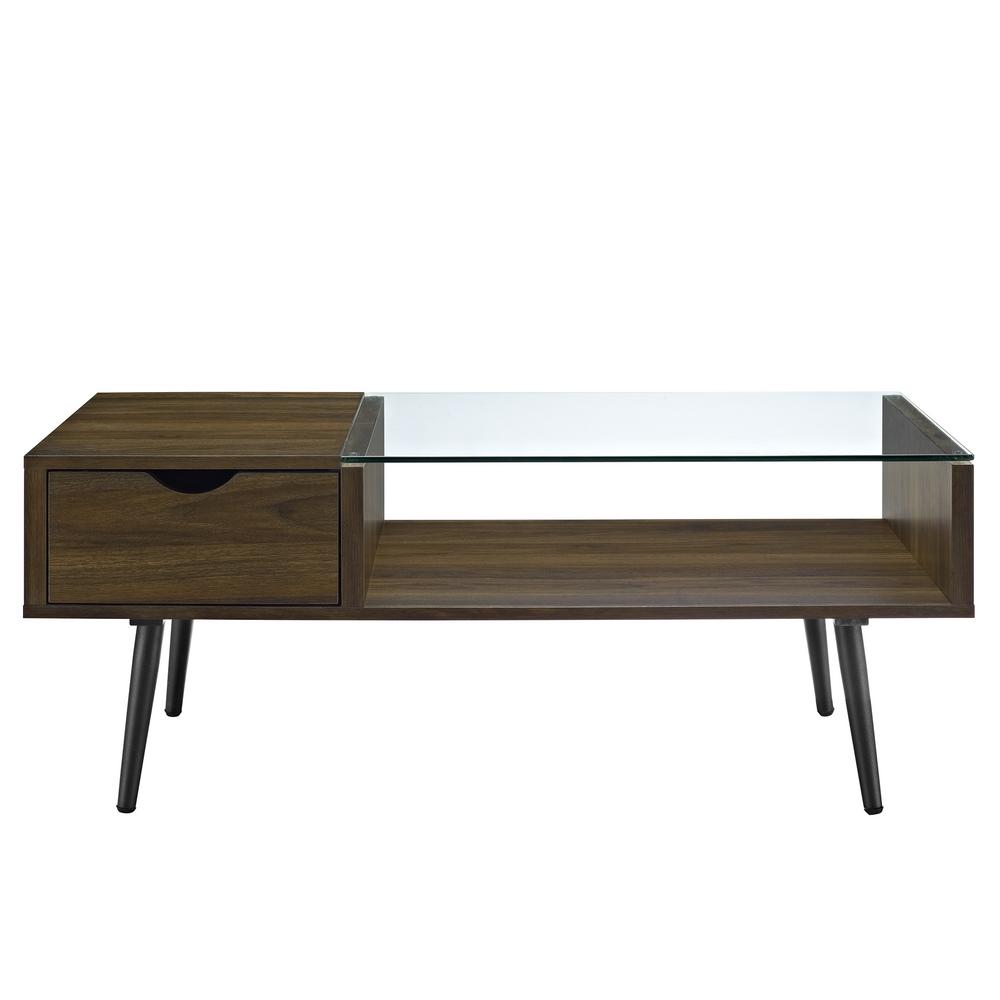 Walker Edison Furniture Company Dark Walnut Wood and Glass Coffee Table-HDF42JMGLDW - The Home Depot