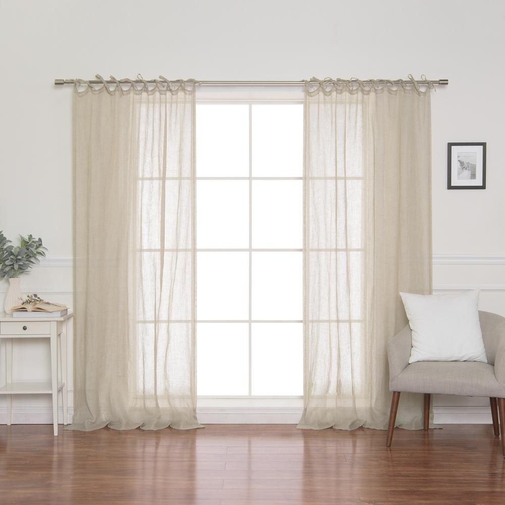 Best Home Fashion Natural Linen Gauze Tie Top Curtain Panel 52 In