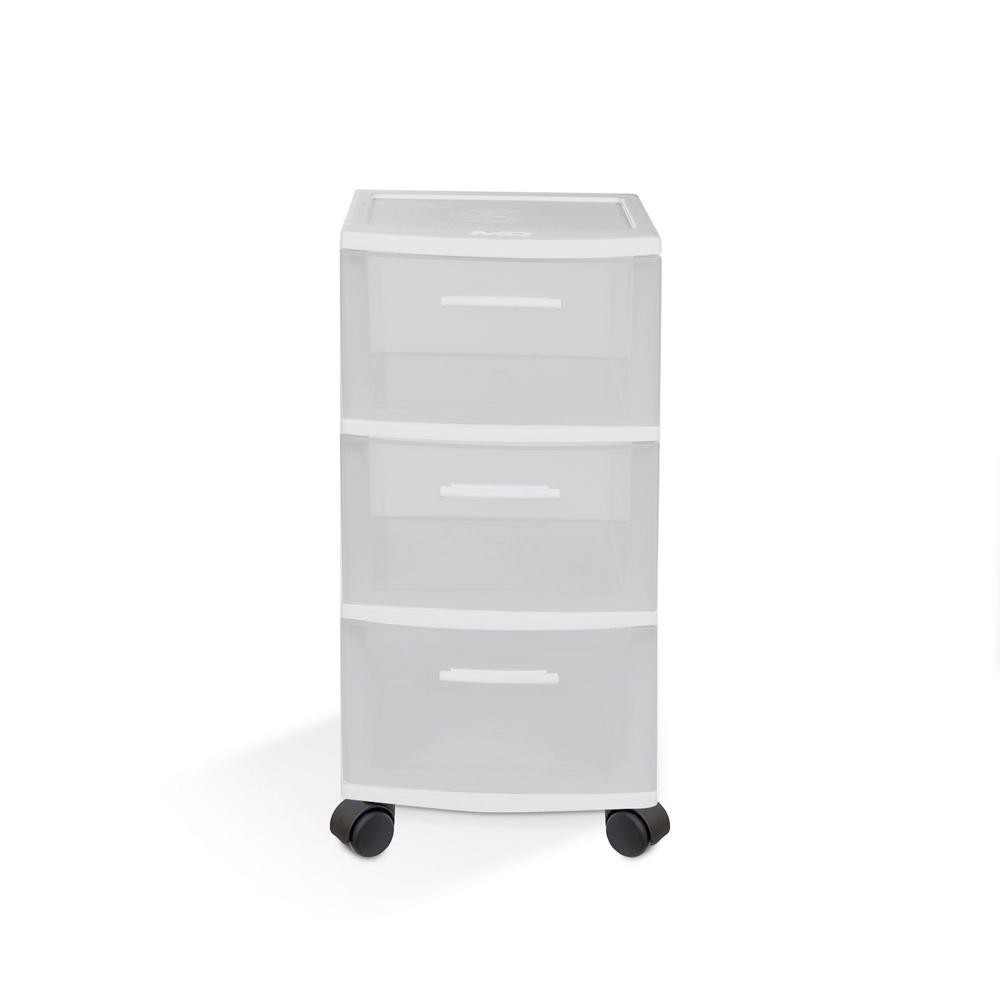 Mq 3 Drawer Resin Rolling Cart In Clear And White 547 Wht2pk The