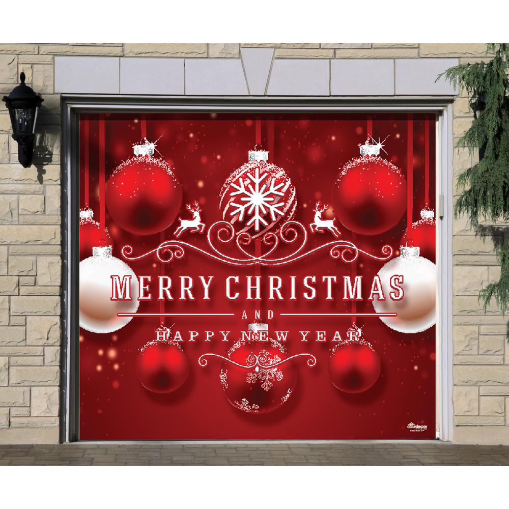 My Door Decor 7 Ft X 8 Ft Red Ornaments Christmas Garage Door Decor Mural For Single Car Garage 285903xmas 020 The Home Depot