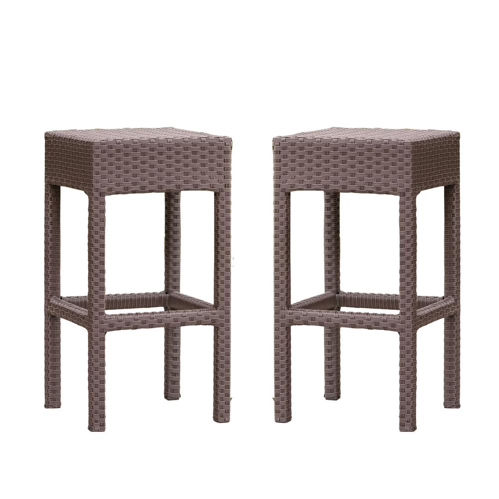 Noble House Yvonne Backless Wicker Outdoor Bar Stool (2-Pack)-239350