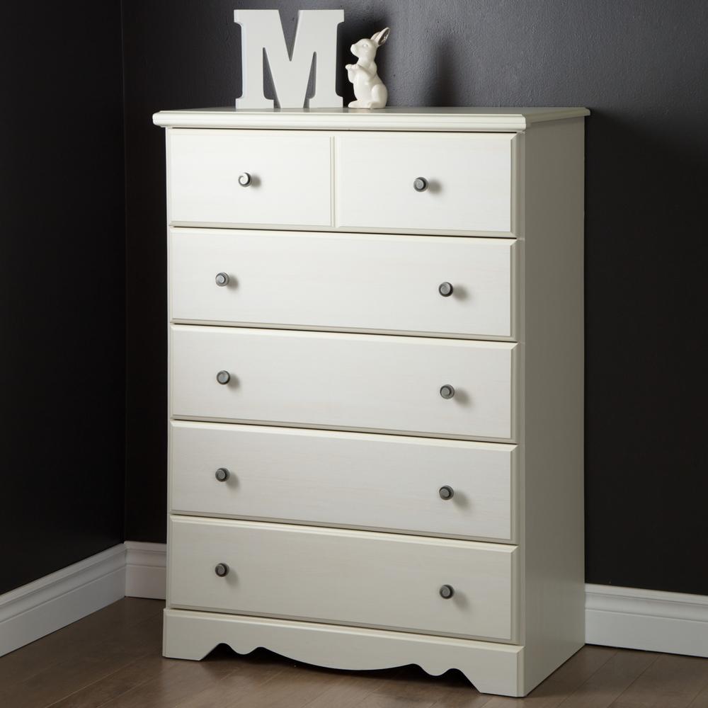 South Shore Country Poetry 5 Drawer White Wash Chest 9031035 The