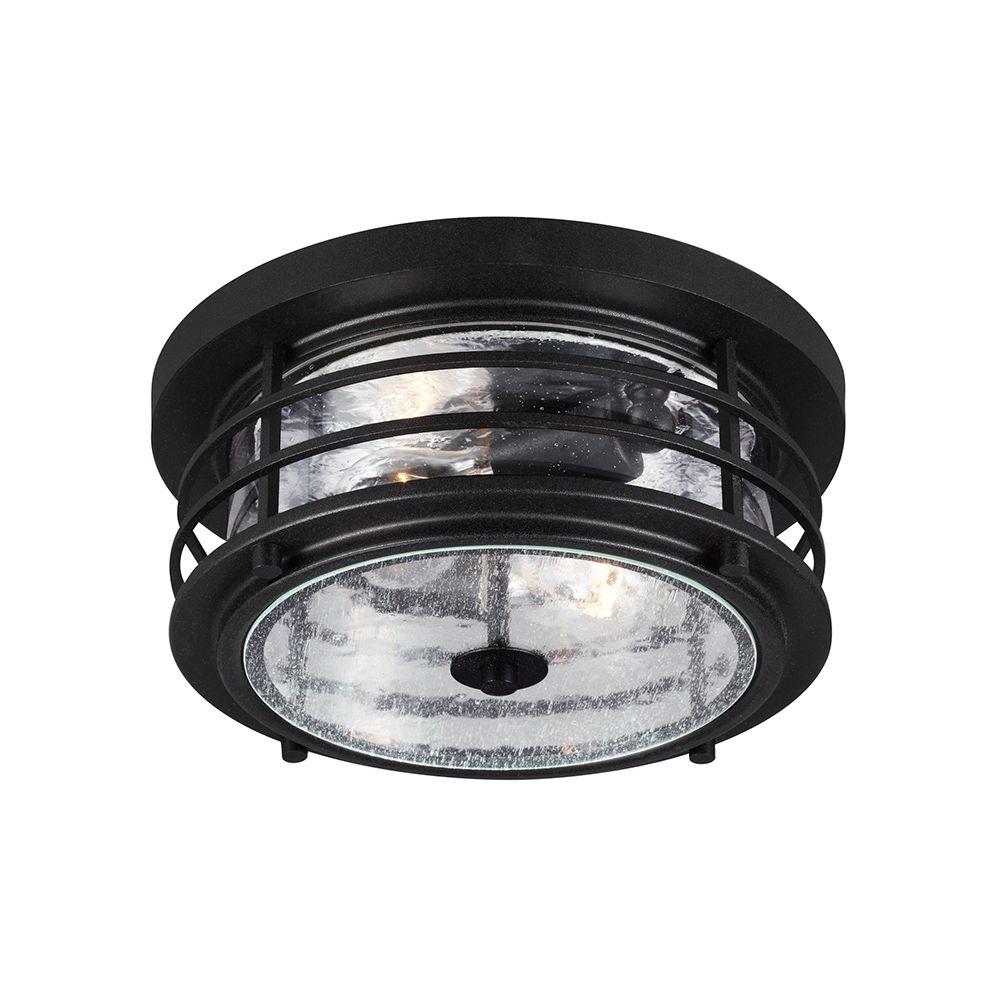 Outdoor Flush Mount Lights Ceiling Lighting The Home Depot Sauganash 2 Light Outdoor 5 In Black Ceiling Flushmount With Clear Seeded Glass