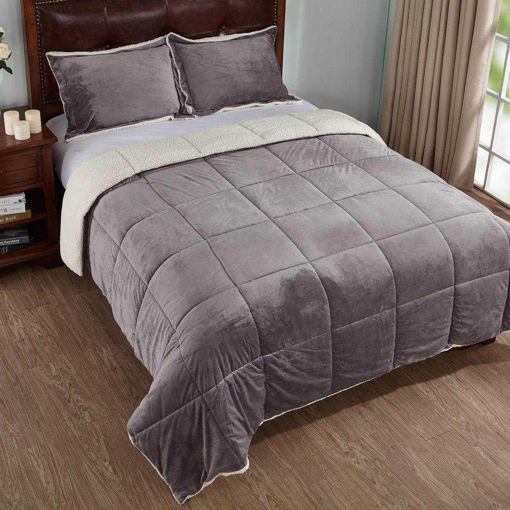 Peace Nest Reversible Sherpa Grey Queen Down Alternative Comforter