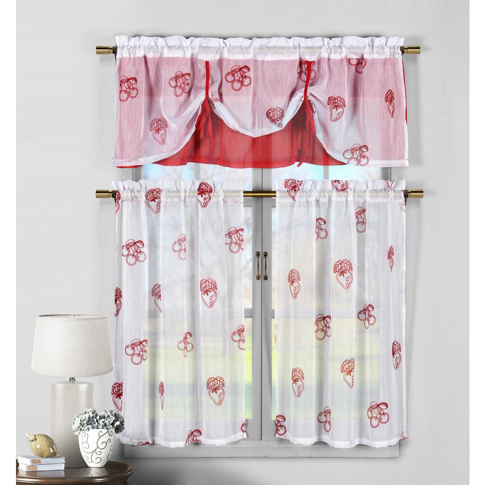 Duck River Dolores White Red Cherry Strawberry Emb Kitchen Curtain