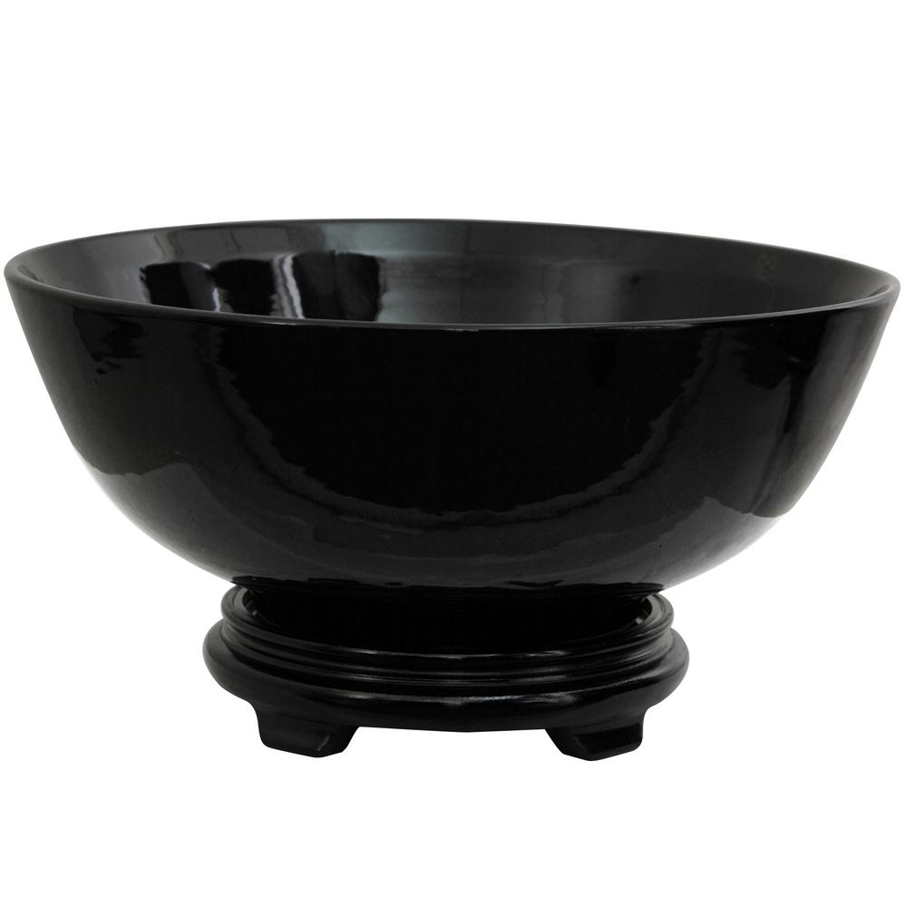 Oriental Furniture 14 in. Porcelain Decorative Bowl in BlackBWBOWL