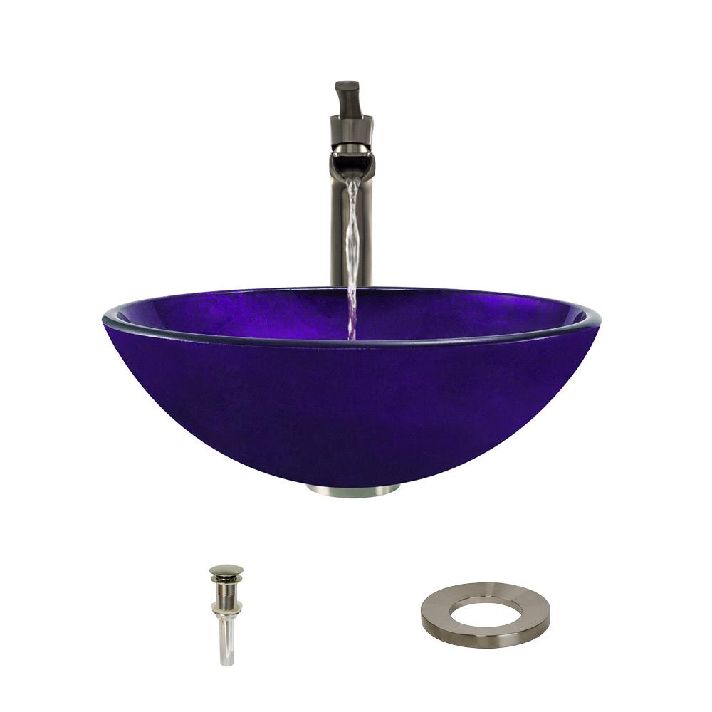 Mr Direct Glass Vessel Sink In Foil Undertone Purple With 731 Faucet And Pop Up Drain In Brushed Nickel