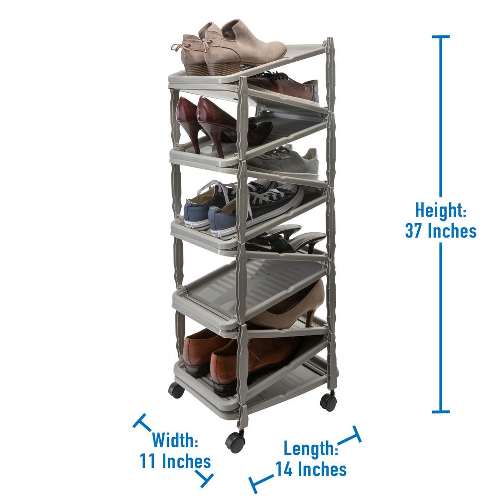 Simplify 10 Pair Collapsible Rolling Shoe Rack 14 17 In X 11 81 In X 37 08 In Plastic 23199 Grey The Home Depot