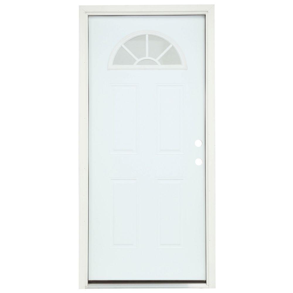 Jeld Wen 36 In X 80 In Fan Lite Primed Steel Prehung Left Hand Inswing Front Door W Brickmould