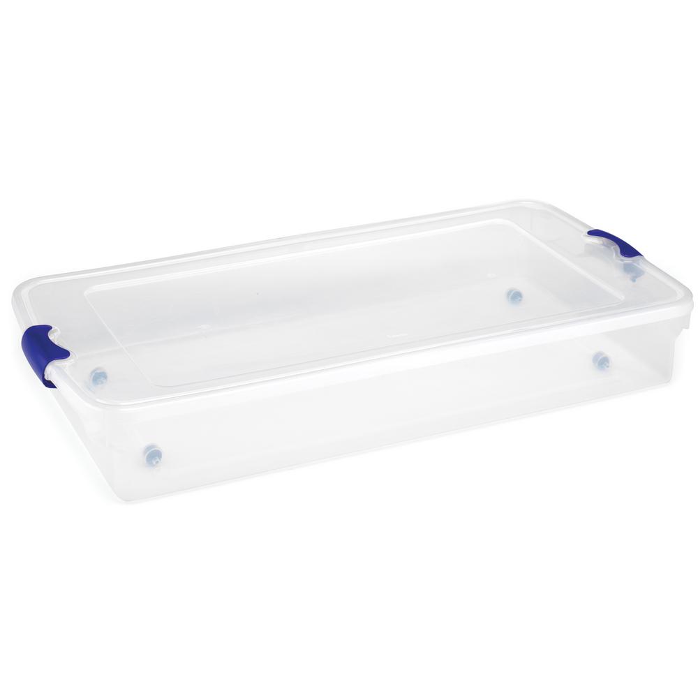Homz 60 Qt. Latching Plastic Storage Container, Clear/Blue, Set of 2