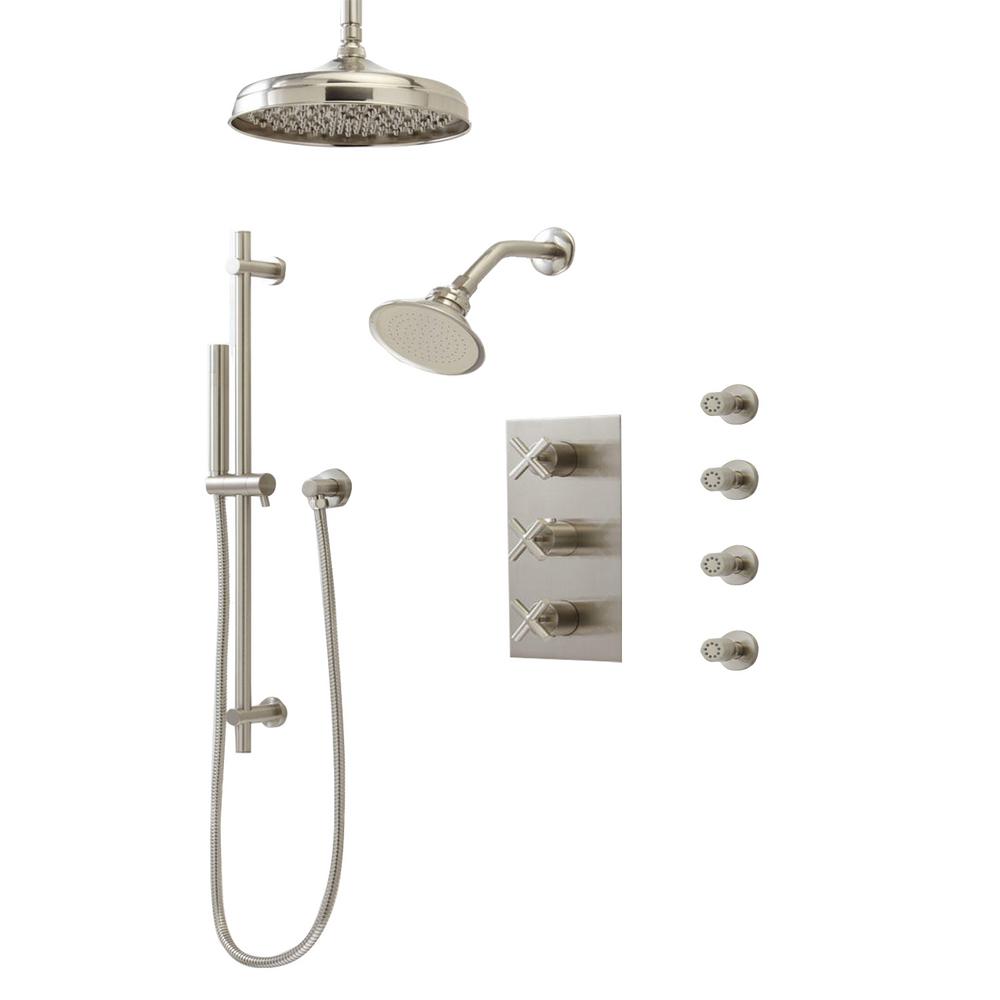 Boyel Living 8-In Ceiling Mounted Shower System Rainfall Shower Head with Sliding Bar Handheld Spray and 4 Body Sprays for Bathroom Multifunctional Shower Set(Brushed Nickel)
