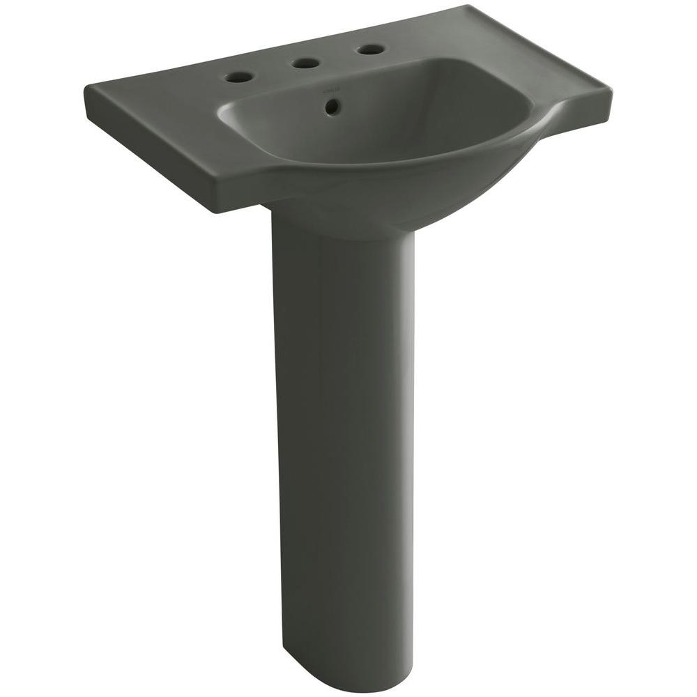 KOHLER Veer 24 In Vitreous China Pedestal Combo Bathroom Sink In   Thunder Grey Kohler Pedestal Basin Combos K 5266 8 58 64 1000 