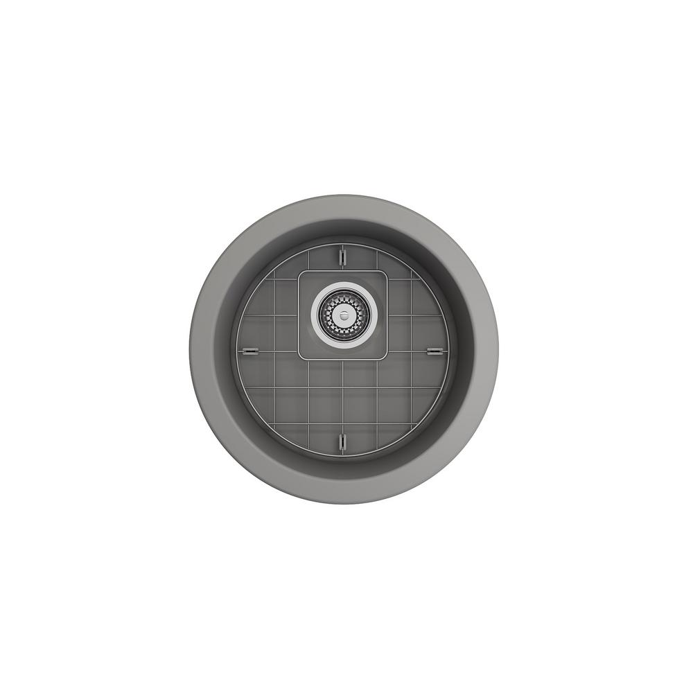 Bocchi Sotto Undermount Fireclay 18 5 In Single Bowl Round Kitchen Sink With Bottom Grid And Strainer In Matte Gray 1361 006 01 The Home Depot