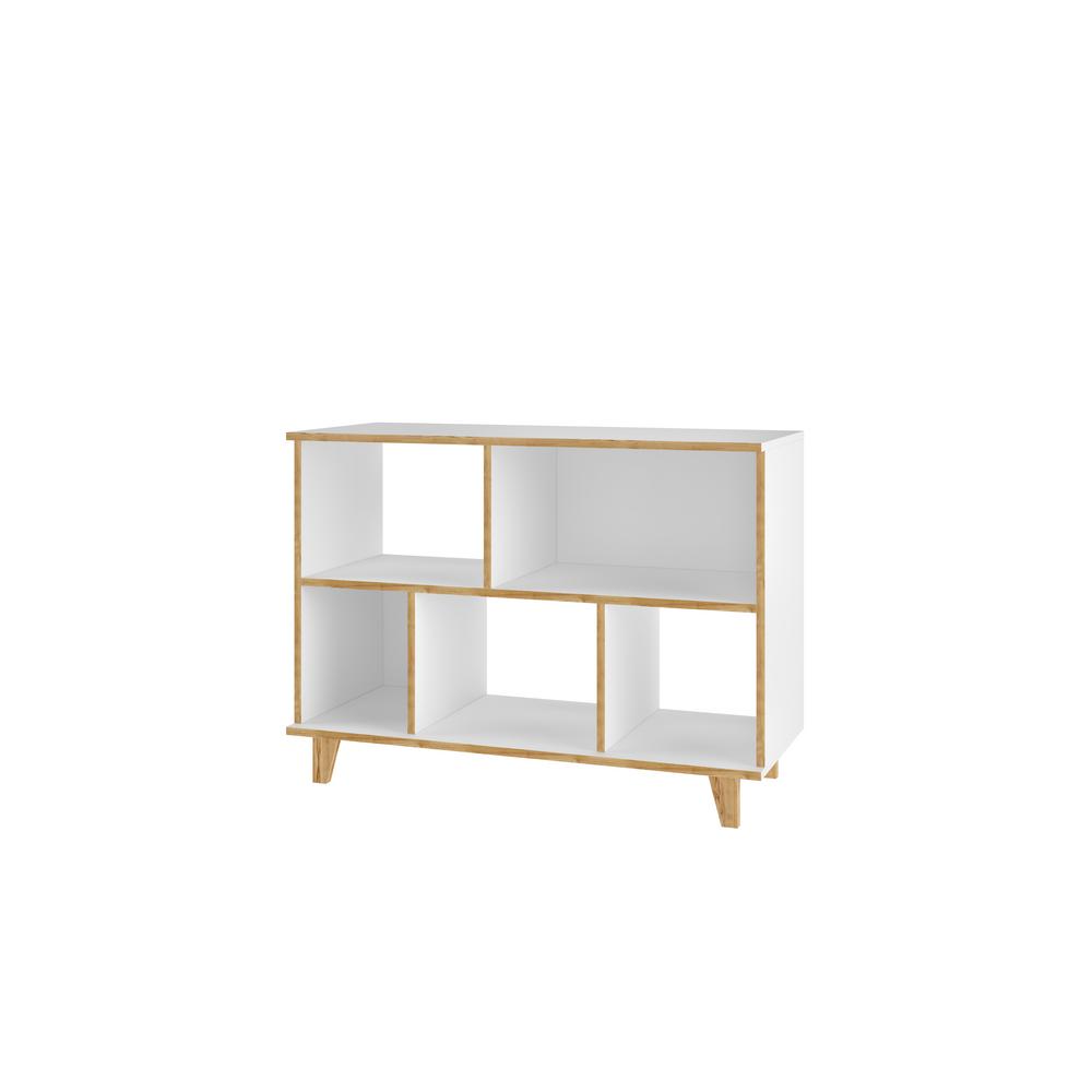 Manhattan Comfort White 5Shelf Mid Century Low Bookcase