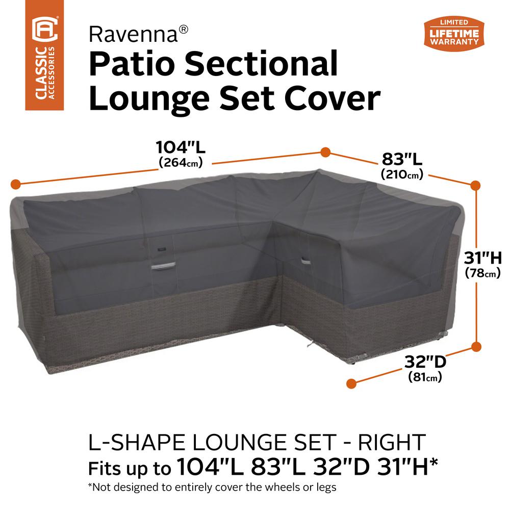 Classic Accessories Ravenna 106 In L 85 In L Right X 34 In W X 31 In H Patio Right Facing L Shape Sectional Lounge Set Cover 56 030 015101 Ec The Home Depot