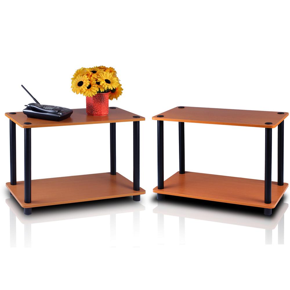 Furinno Turn N Light Cherry End Table With Shelf 2 Pack Furinno Turn N Light Cherry End