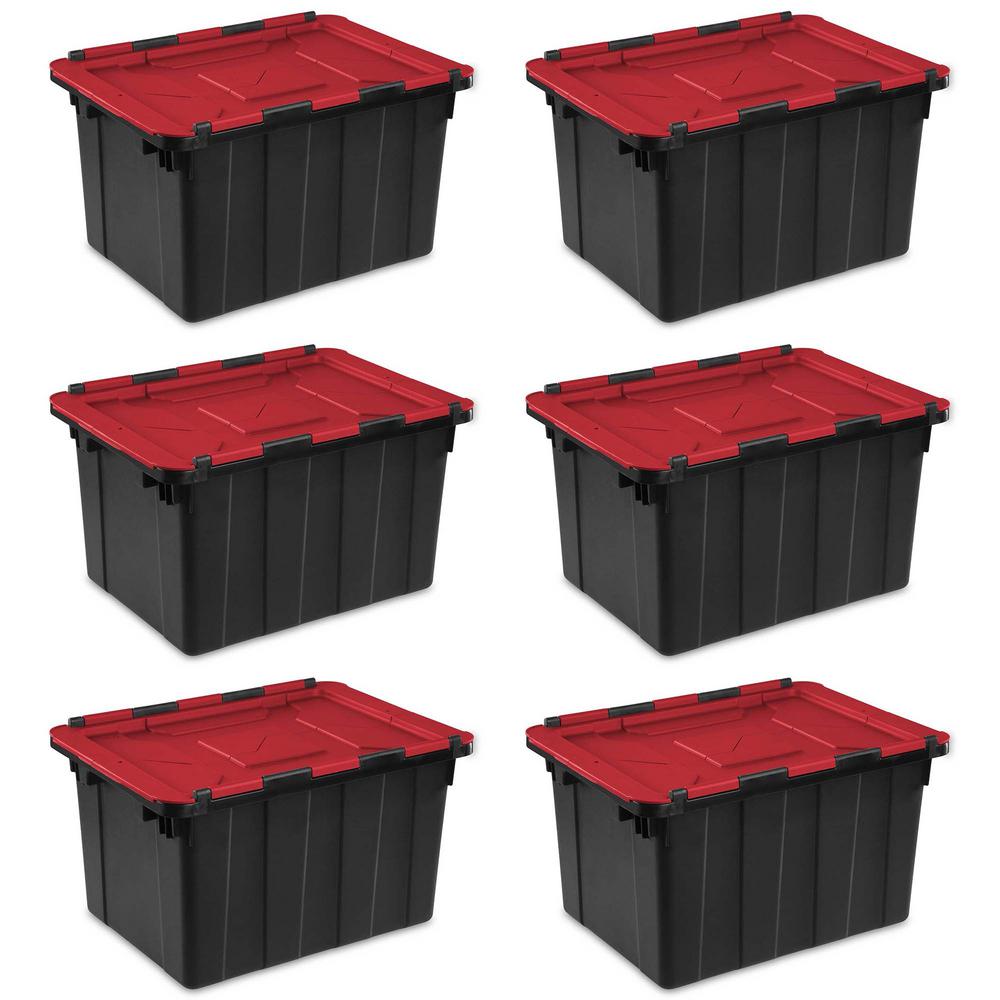 Sterilite 12 Gal. /45 Liter Hinged Lid Industrial Tote (6 Pack)-6 x