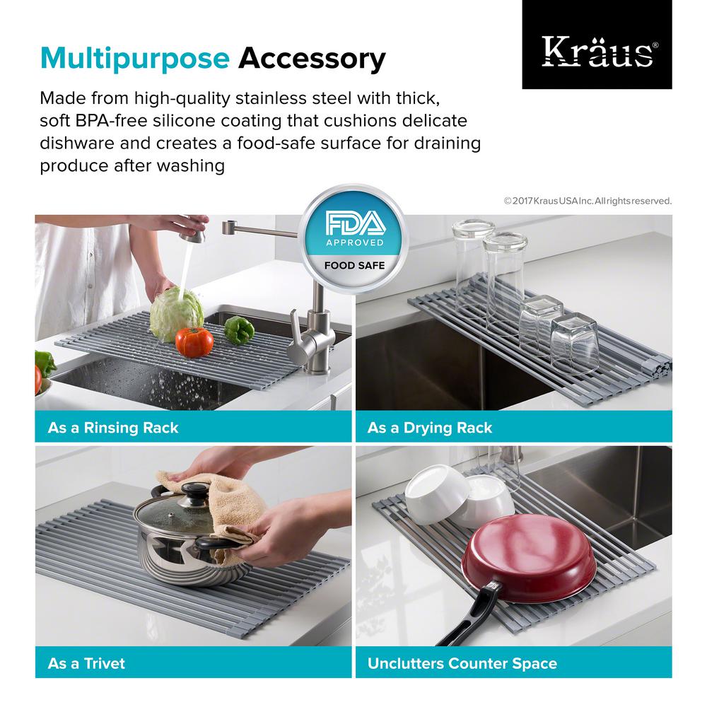 Kraus 20 5 In Over Sink Roll Up Dish Drying Rack In Black Krm