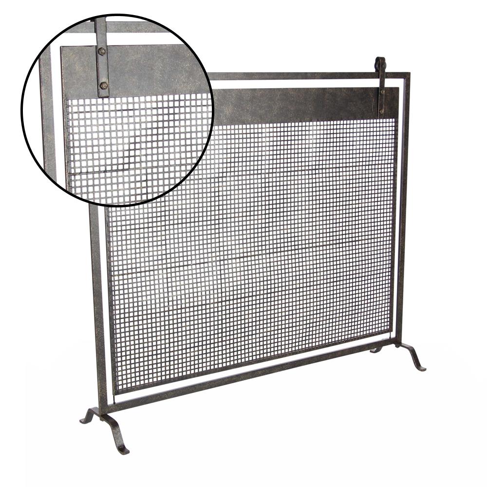 Litton Lane 38 In X 45 In Metallic Black Iron Mesh Fireplace