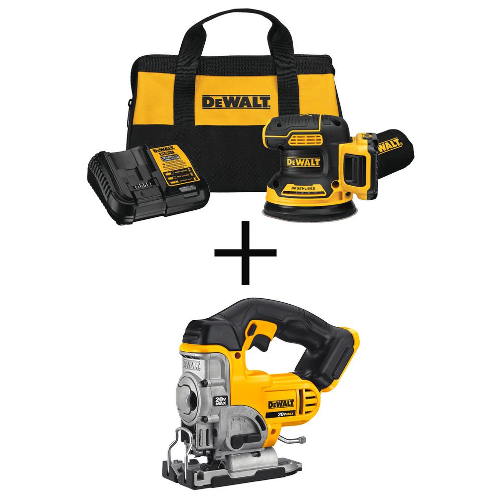 DEWALT 20V MAX XR&nbsp;Cordless Brushless 5 in. Random Orbital Sander, 20V MAX Jigsaw, (1) 20V 2.0Ah Battery, and Charger