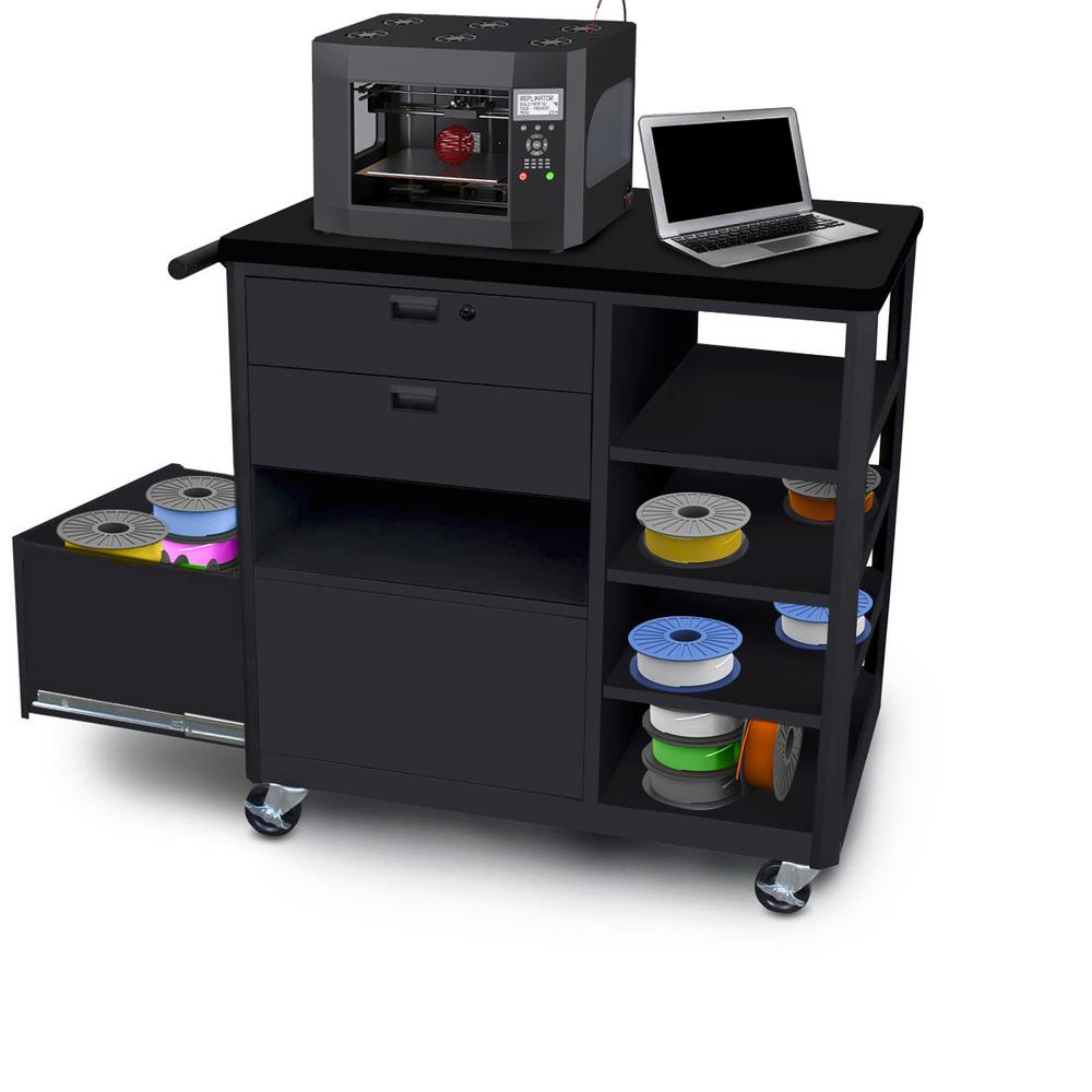 36 inch 3D-Printer Cart Work Bench 2 Front Drawers in Black