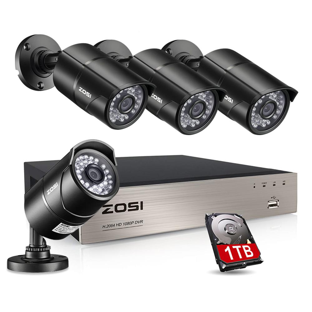 ZOSI 8-Channel 1080p 1TB Hard Drive DVR Security Camera System with 4 ...