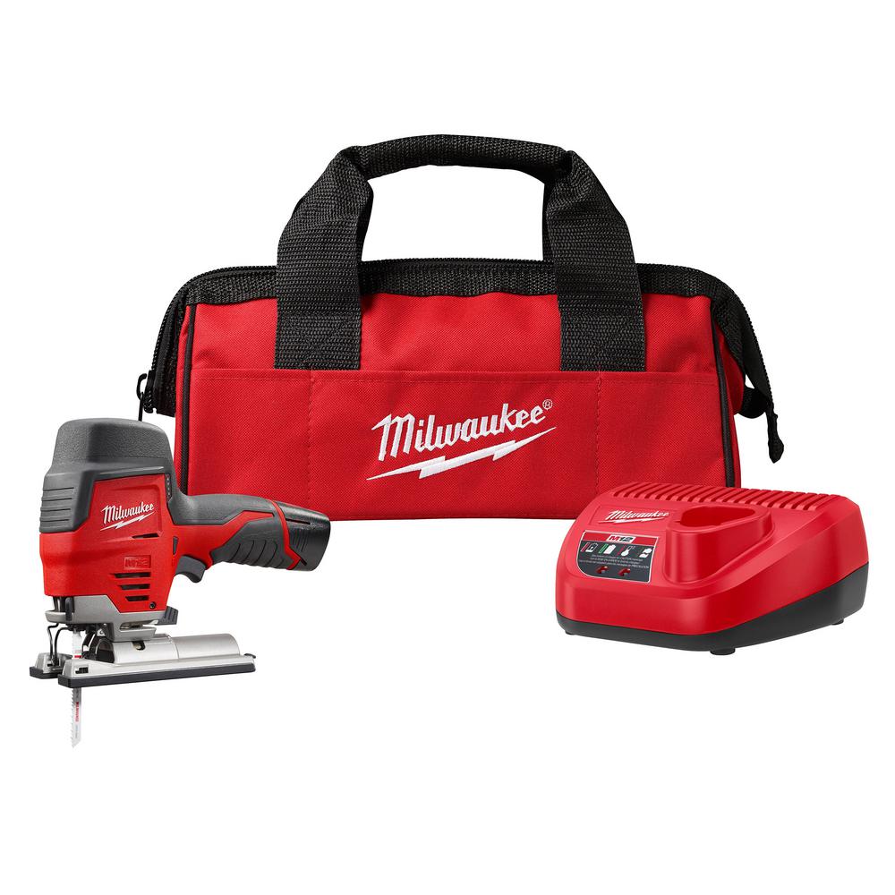 Milwaukee M12 12-Volt Lithium-Ion Cordless Jig Saw Kit With (1) 1.5Ah Battery, Charger, Tool Bag ...