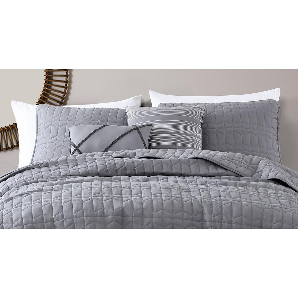 Dark Grey Quilt / Quilted Velvet Throw In Soft Grey