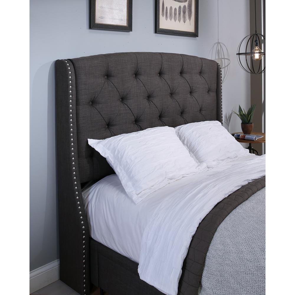 Peyton Upholstered Headboard Grey Ek Ck 12352 The Home Depot