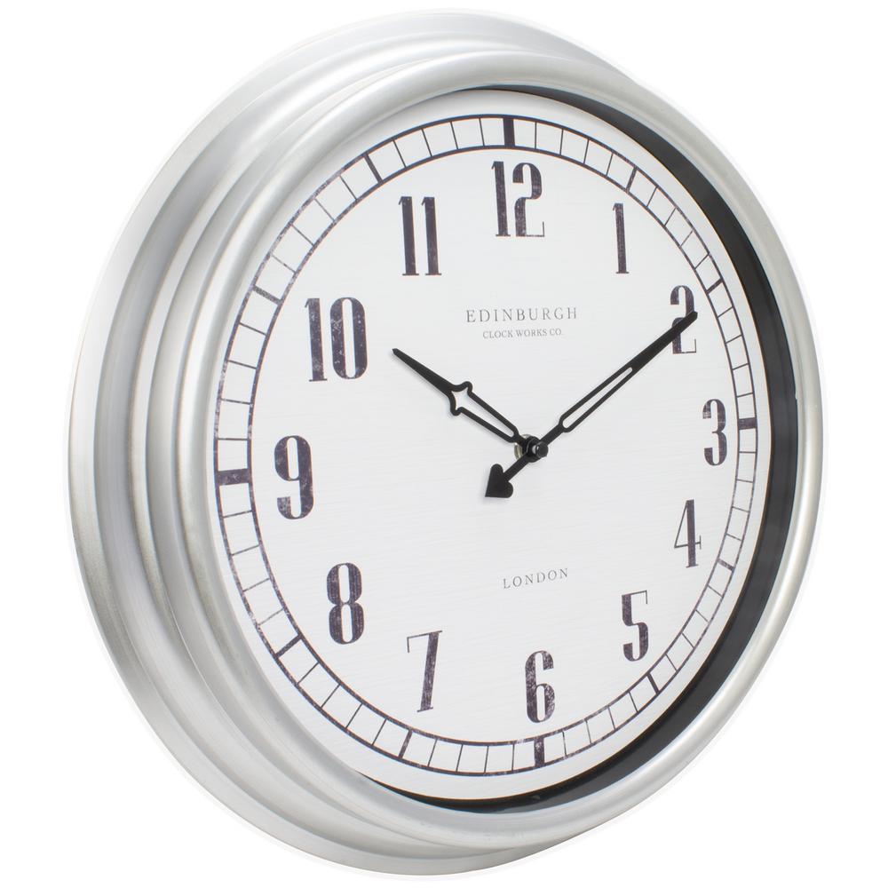 Wall Clocks Indoor Outdoor Durable Silver Quartz Lightweight Glass Lens 16 in.