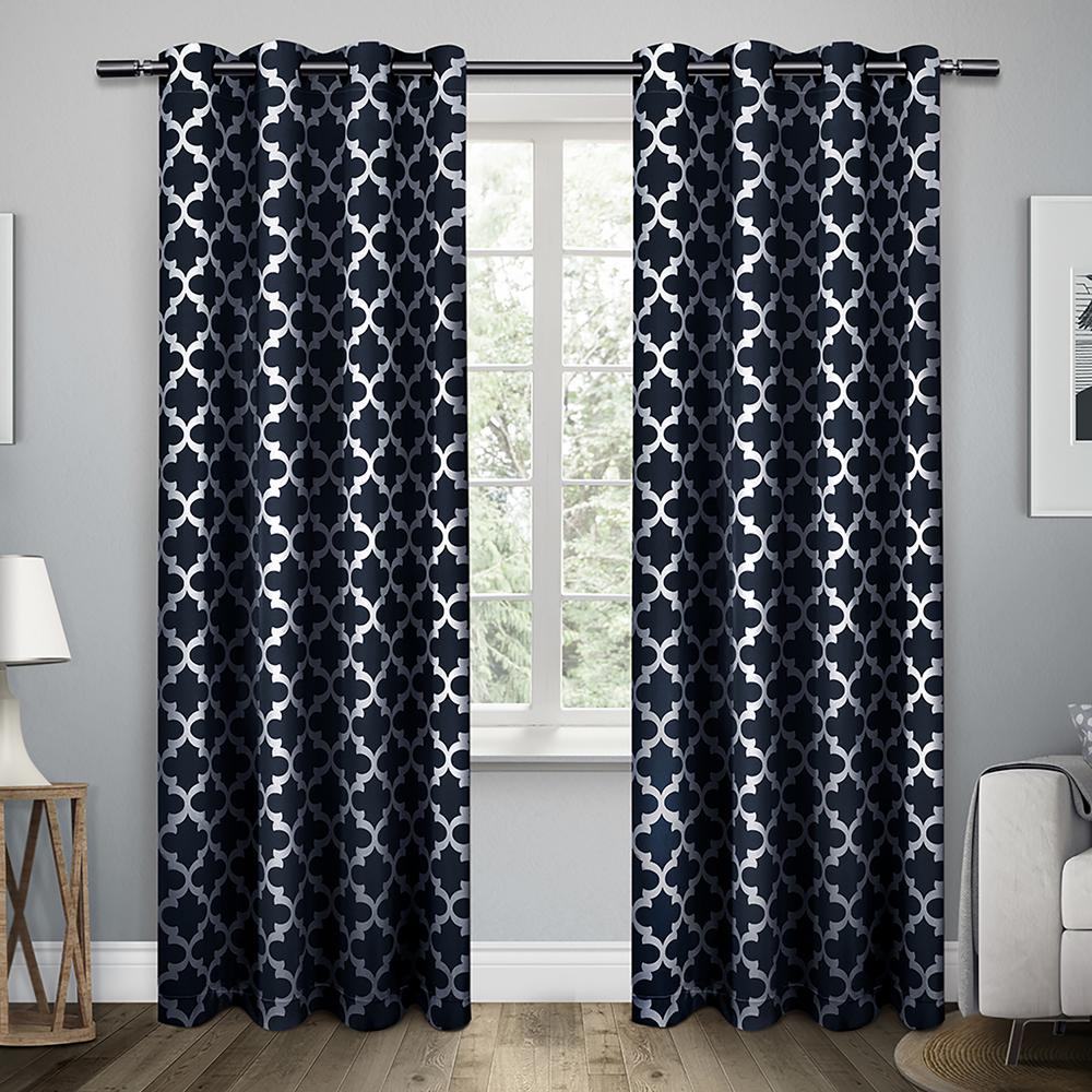 Modo Indigo Metallic Geometric Grommet Top Window CurtainEH804903 2