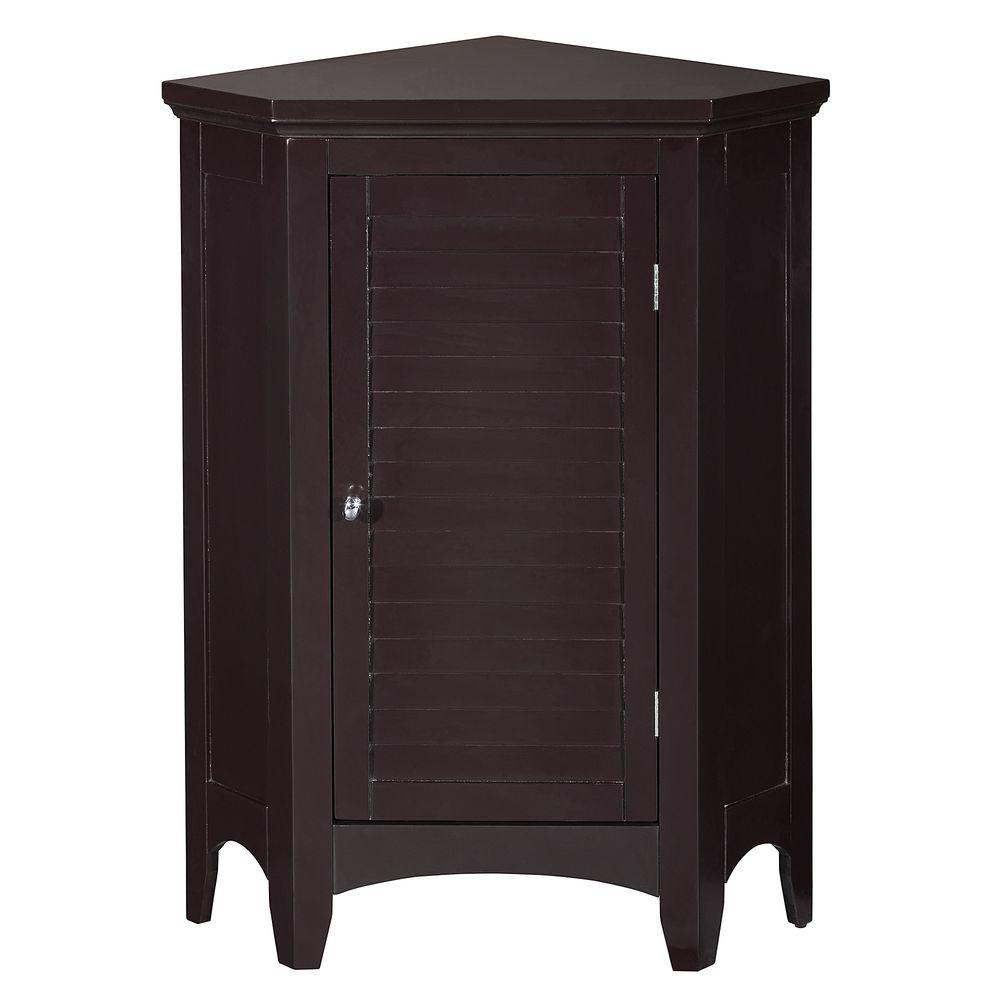 Photo 1 of Elegant Home Fashions Glancy 1 Shutter Door Wooden Corner Stand Floor Cabinet with Dark Brown Finish