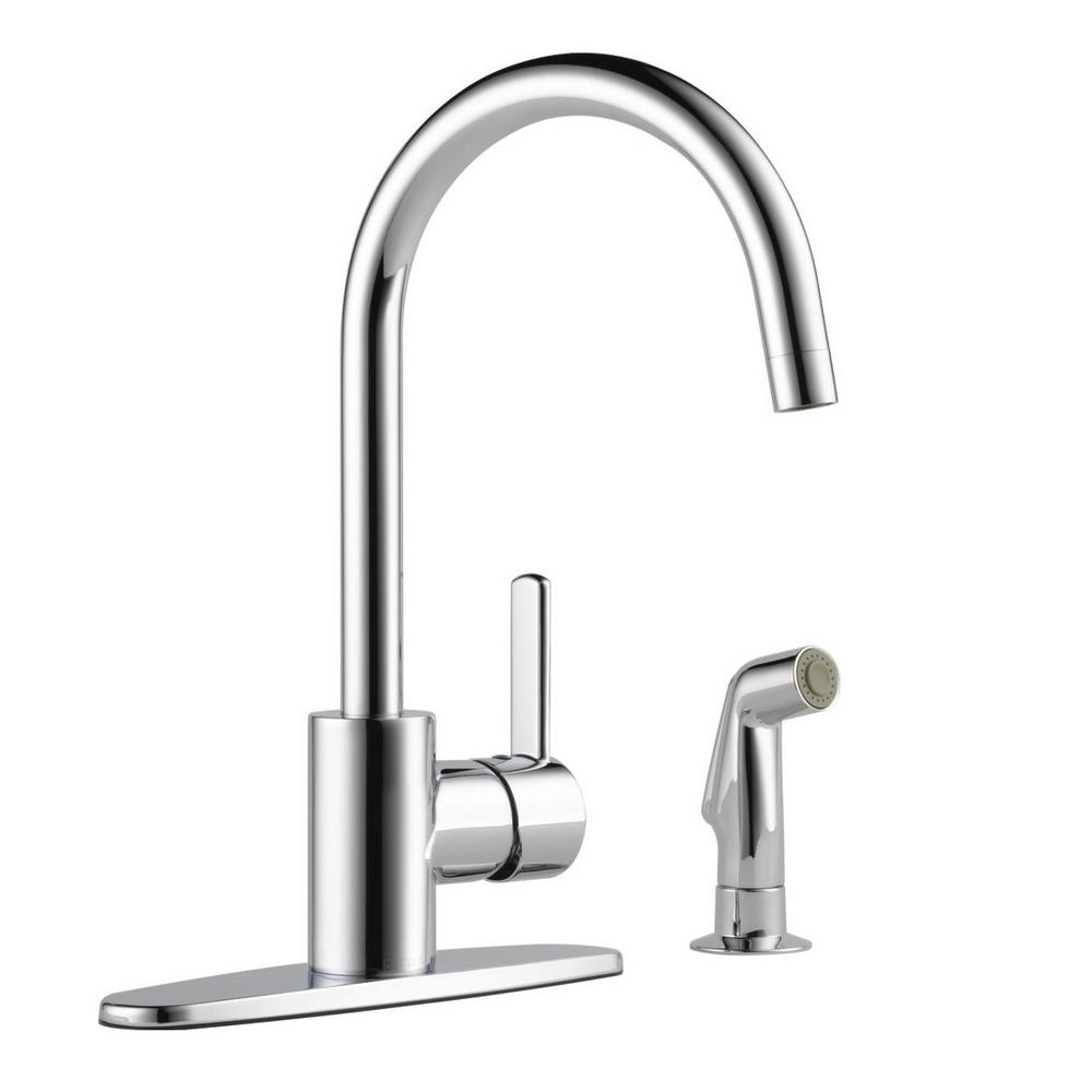 Peerless Apex Single Handle Standard Kitchen Faucet With Side Sprayer In Chrome P199152lf The Home Depot