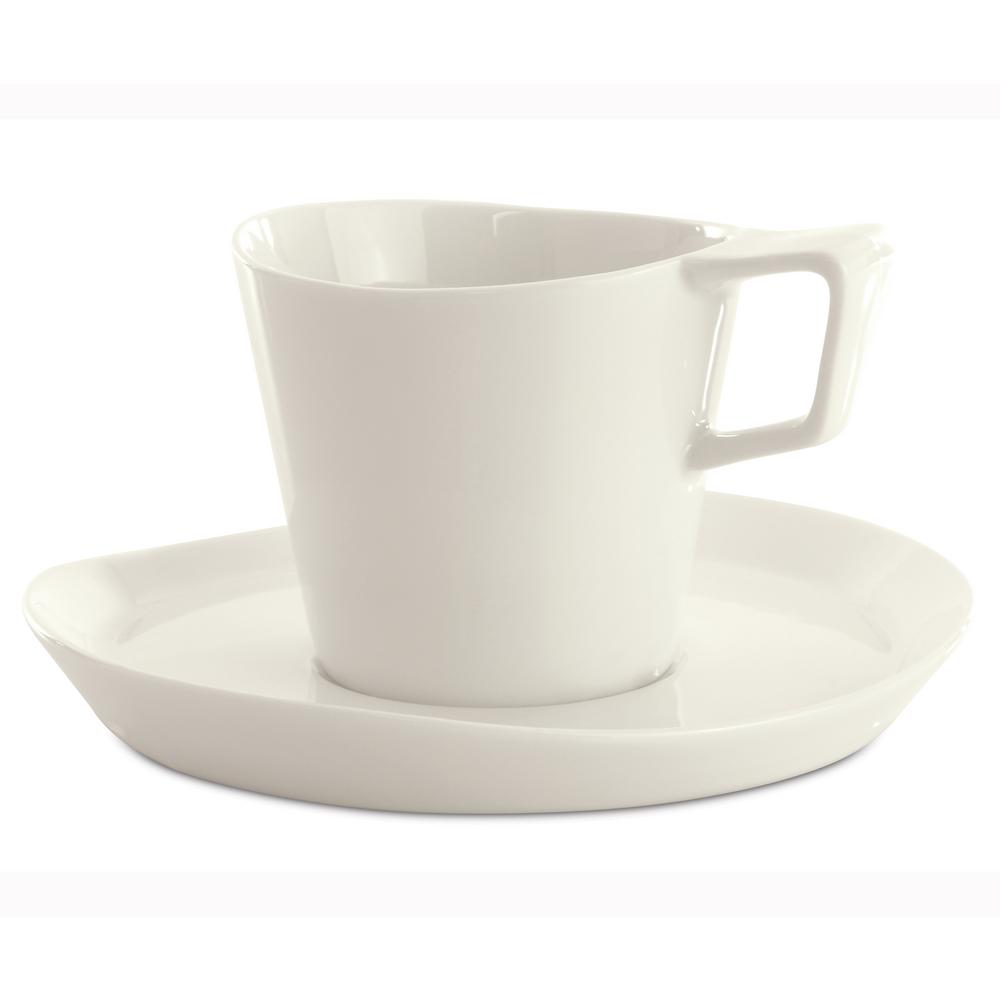 Berghoff Eclipse 8 Oz White Porcelain Tea Cup And Saucer Set Of 2 White Porcelain Tea Cup And Saucer Set Of 2