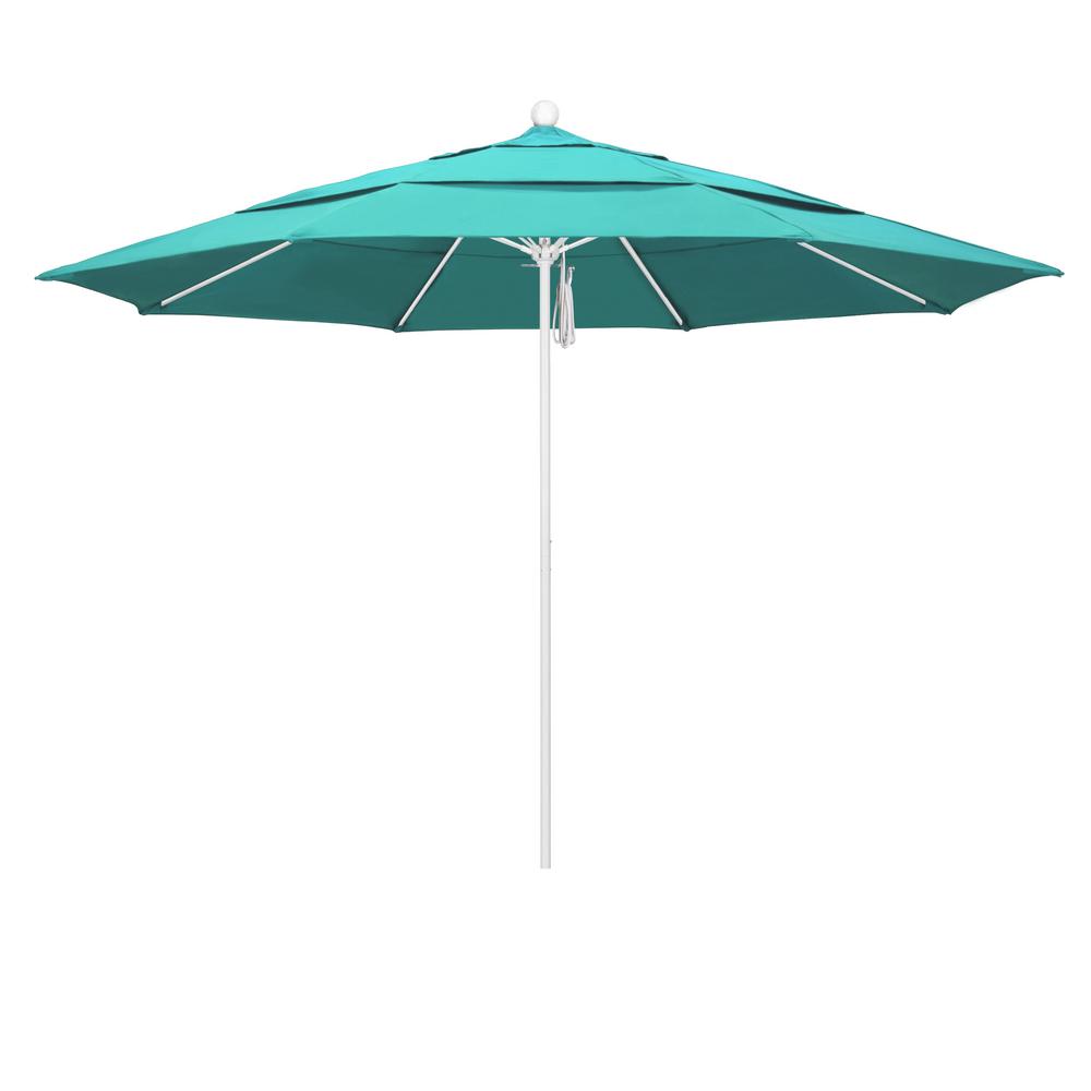 California Umbrella 11 Ft Matted White Aluminum Market Patio Umbrella With Pulley Lift In Aruba Sunbrella Alto118170 5416 Dwv The Home Depot