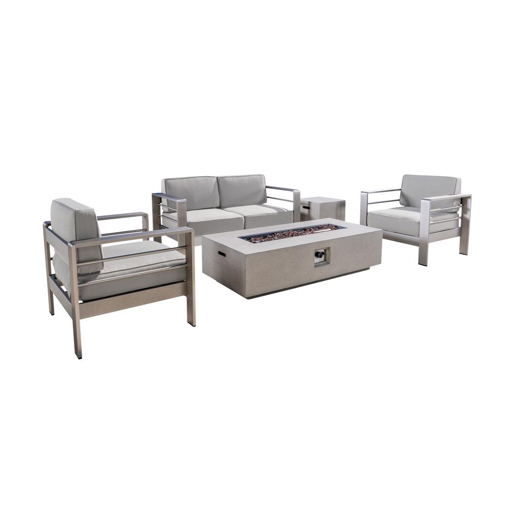 Noble House Valentina 5 Piece Aluminum Patio Fire Pit Conversation Set With Sunbrella Cast Silver Cushions And Tank Holder 26882 The Home Depot - Wright 6 Piece Wicker Patio Conversation Furniture Set Noble House Valentina 5 Piece Aluminum Patio Fire Pit Conversation Set With Sunbrella Cast Silver Cushions And Tank Holder 26882 The Home Depot - Wright 6 Piece Wicker Patio Conversation Furniture Set
