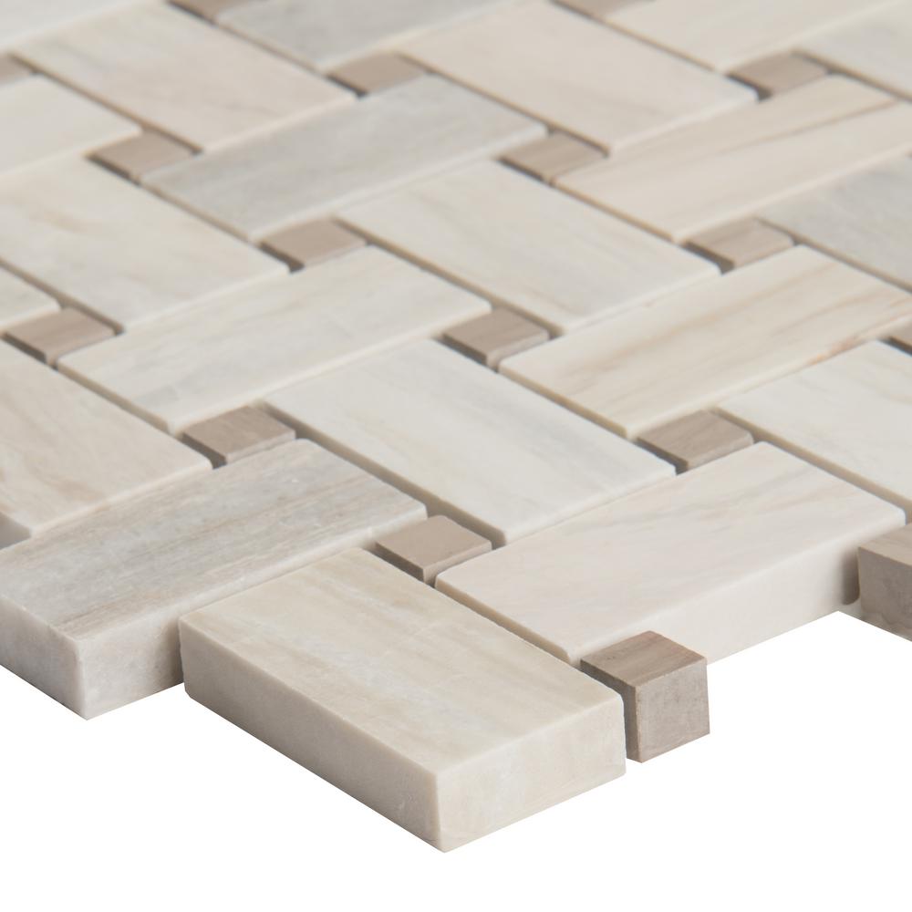 Basketweave Polished Marble Mesh-Mounted Mosaic Tile