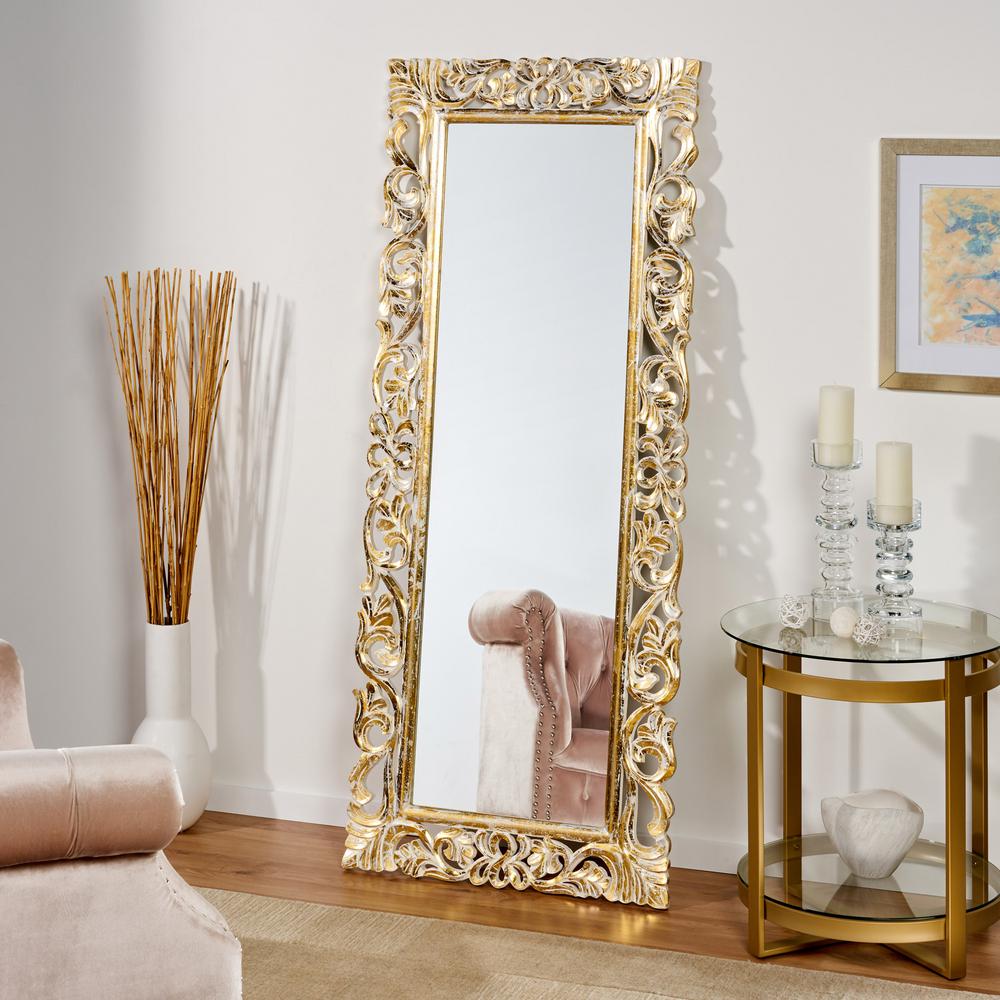 Noble House Emerton 68 In X 27 50 In Classic Rectangle Framed Distressed White And Gold Accent Mirror 70776 The Home Depot