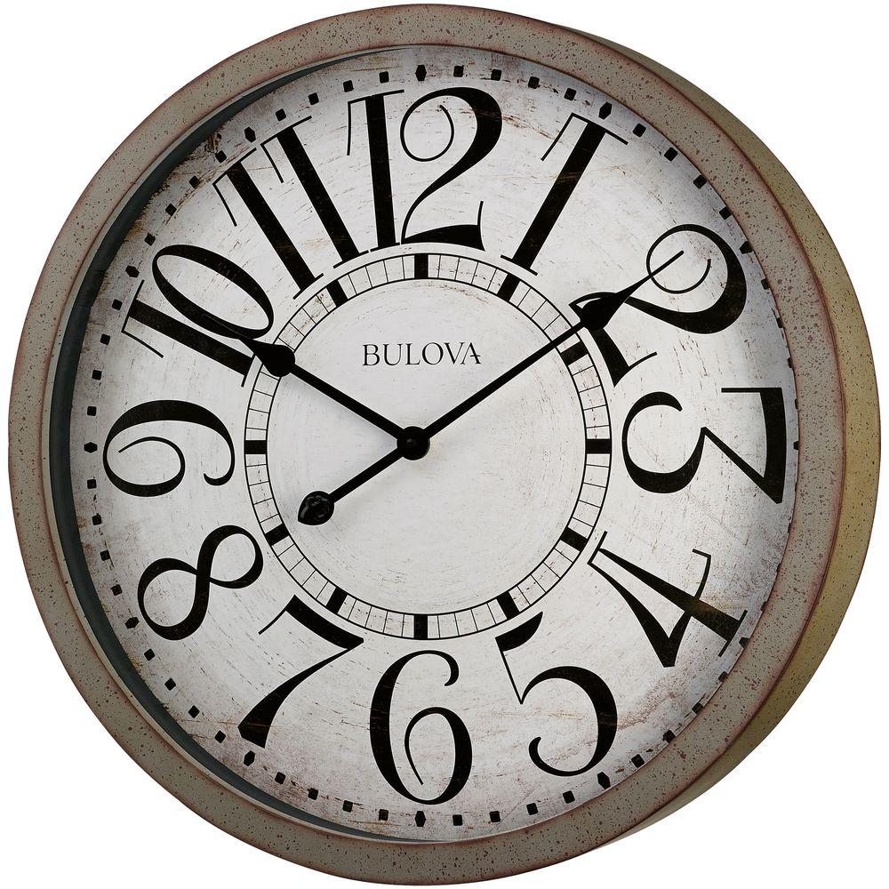 Bulova 24 In. H X 24 In. W Large Round Wall Clock In Antique Gray C4815 ...