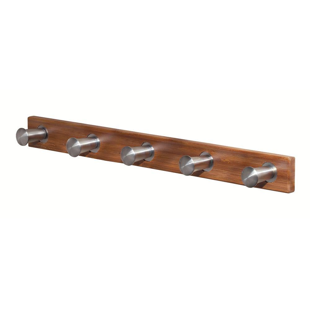 Formbu Wall Mount 5 Peg Rack Bamboo/Stainless Steel-93370 - The Home Depot