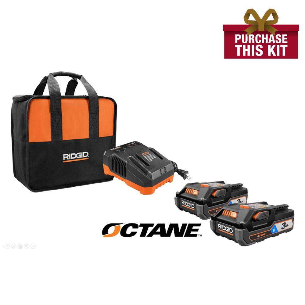18-Volt OCTANE Bluetooth 3.0 Ah Batteries (2-Pack) and Charger Kit with Tool Bag