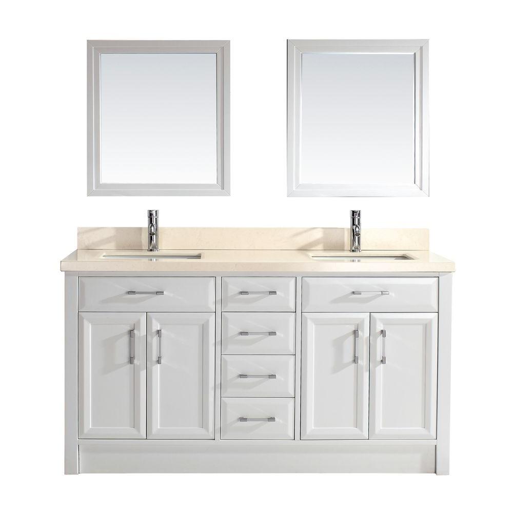 Studio Bathe Calais 63 in. Vanity in White with Marble Vanity Top in