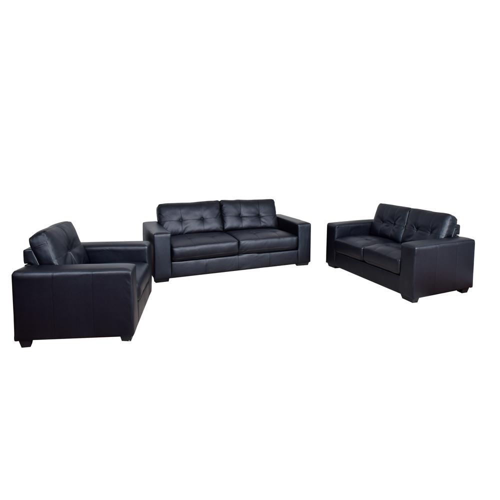 Corliving Club 3 Piece Tufted Black Bonded Leather Sofa Set Lzy 101 Corliving Club 3 Piece Tufted Black Bonded Leather Sofa Set