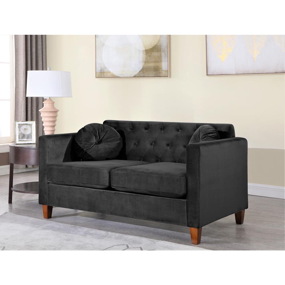 Us Pride Furniture Lory Kitts 55 In Black Velvet 2 Seater Chesterfield Loveseat With Square Arms S5536 L The Home Depot