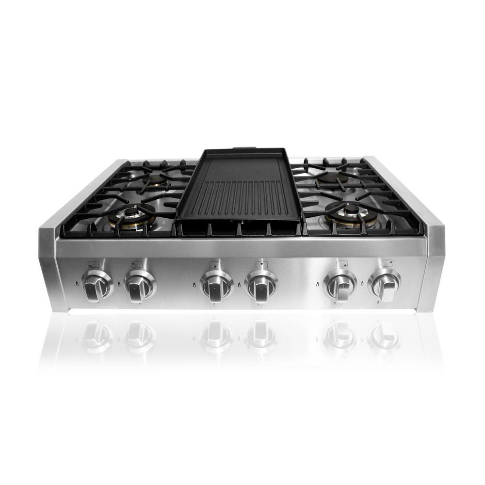 Cosmo 36 in. Gas Cooktop in Stainless Steel with Griddle and 6 Burners