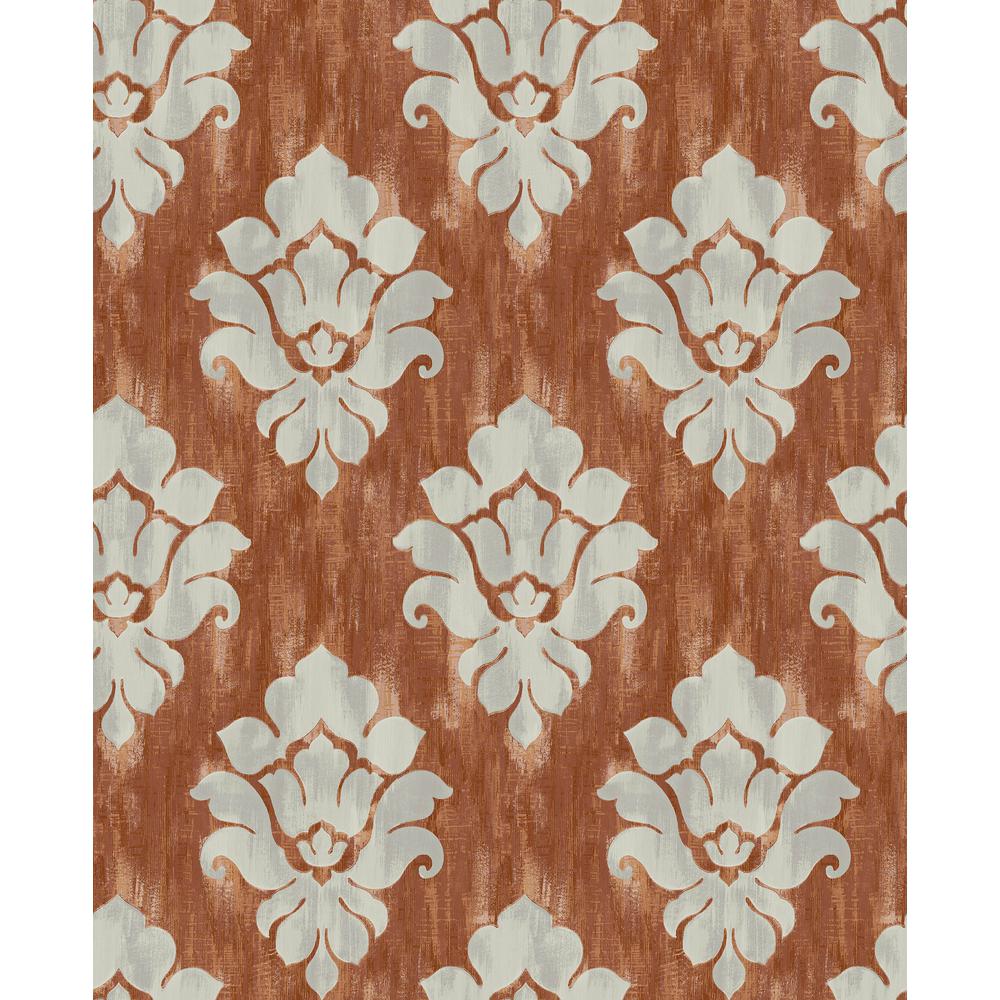 Seabrook Designs Corsica Metallic Greige and Burnt Orange Damask