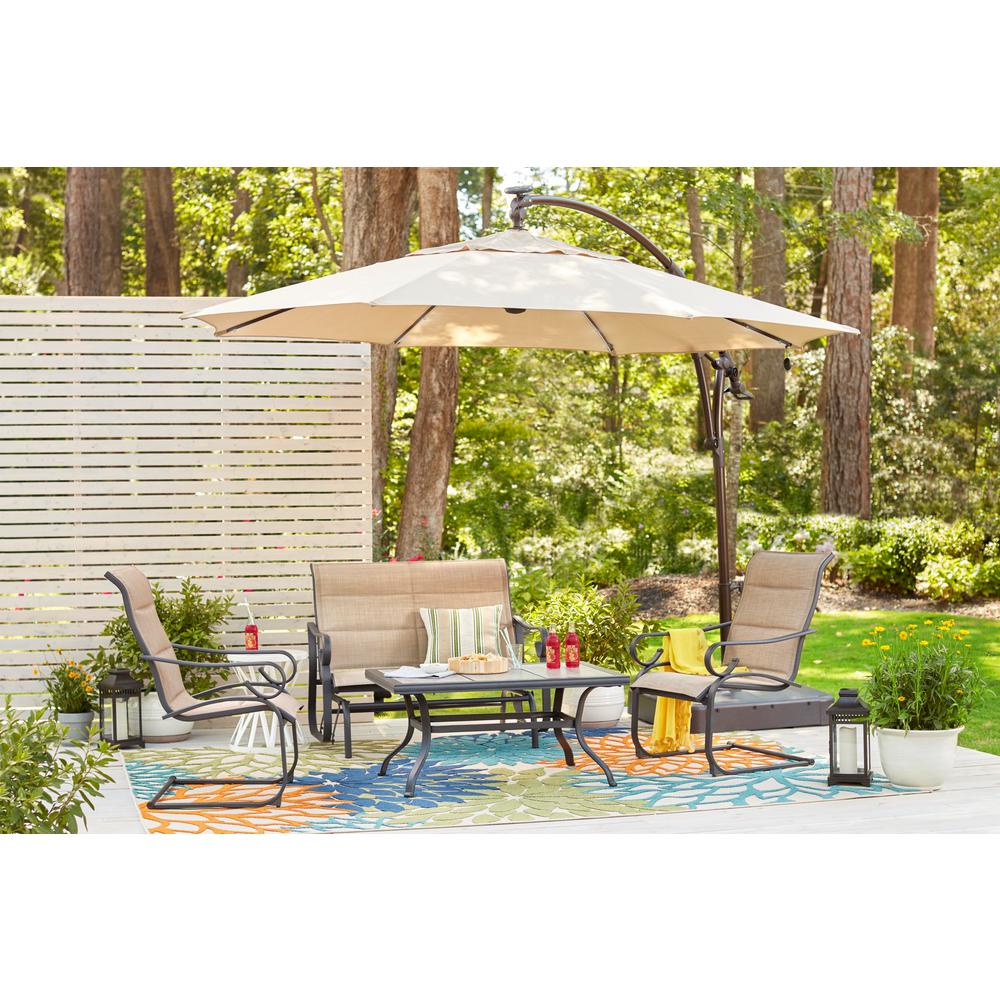 Hampton Bay 11 Ft Aluminum Cantilever Solar Led Offset Outdoor Patio Umbrella In Putty Tan Yjaf052 Pu The Home Depot