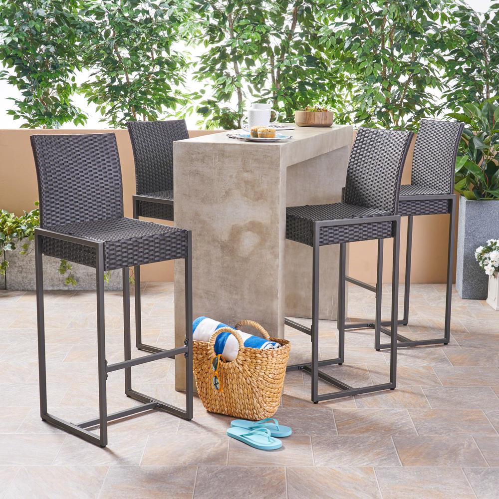Noble House Anaya Gray Wicker Outdoor Bar Stools (2Pack)304478 The