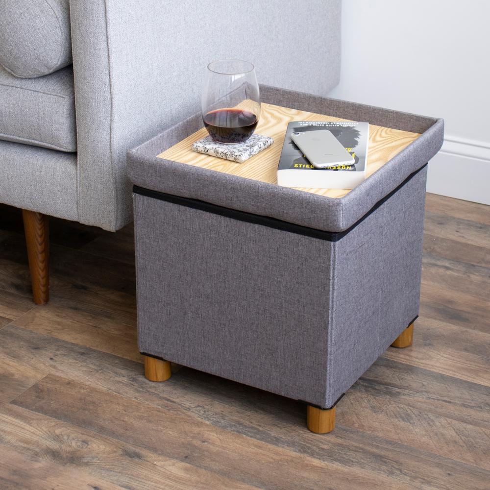 Humble Crew Gray Collapsible Cube Storage Ottoman Foot Stool With Tray Ot357 The Home Depot